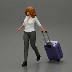 ezgif.com-gif-maker-15.gif 3D file 2 Business woman in shirt and trousers pulling suitcase walking in airport terminal・3D print design to download