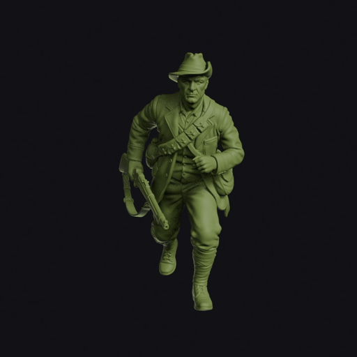 Boer War Boer Commando Running Crouched with a Rifle at the Trail