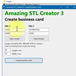 samen STL Creator 3 Create business card Side 1 a= Side 2 Create business card STL file App to create switchable business cards・3D print object to download