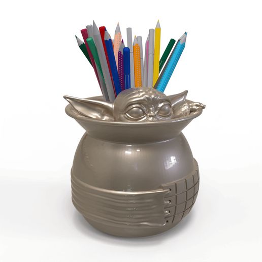 GroguPencilHolder_turntable.335.gif Скульптурный держатель для карандашей/горшок для растений Yoda Grogu Baby
