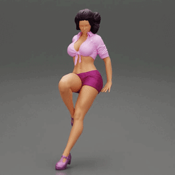 202.gif 3D file Beautiful Woman Sitting in Short and mini shirt on bar Chair 3D print model・Model to download and 3D print