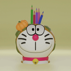 pumpkin-gif.gif 3D file Doraemon Pumpkin Halloween Basket, Planter & Pencil Holder・3D printer model to download