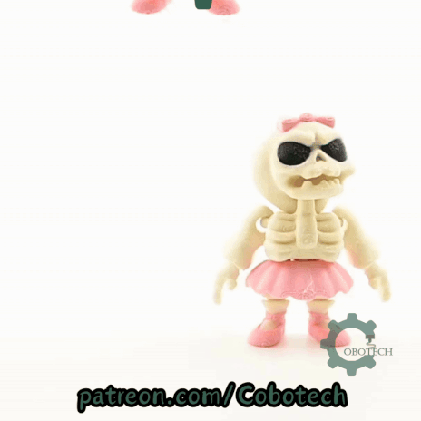 Cobotech Grumpy Skeleton Ballerina Articulated Keychain - Cute Backpack Keychain - 3D model önizlemesi