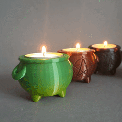 20230702_144726.gif Archivo 3D Cauldron Tea Light Holder, Witchy Candle, Wicca- LICENCIA COMERCIAL・Objeto imprimible en 3D para descargar