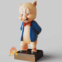 Porky-Pig.gif STL-Datei Schweinchen Dick - klassische Cartoons Fanart - stehende Pose - FANART FIGURINE・Modell zum Herunterladen und 3D-Drucken