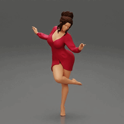 ezgif.com-gif-maker.gif Fichier 3D Jeune femme heureuse en robe d'été, debout sur une jambe・Modèle imprimable en 3D à télécharger