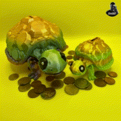 Unbenanntes-Video-–-Mit-Clipchamp-erstellt.gif STL file Cute Turtle Piggy Bank - Money Box - No Supports - Flexi - almost Print in Place・3D printer design to download