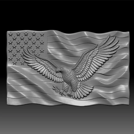 Eagle Flag Waving Relief Wall Patriotic Panel STL