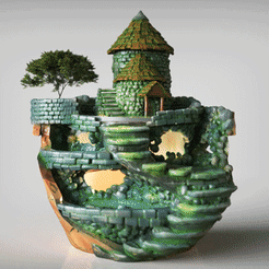 Castle-Planter.gif Fichier STL Peinture du diorama de la maison en pierre sur la colline/planter le château/appareil d'éclairage à DEL/planter・Design pour imprimante 3D à télécharger