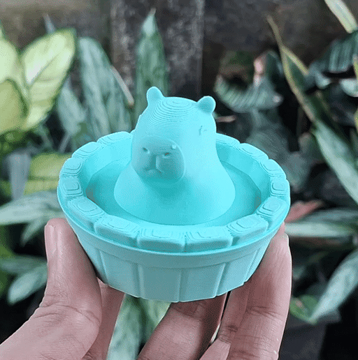 Cute Capybara in Wooden Tub | 3D Printable STL Model 3D model