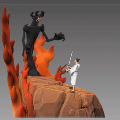 DioramaSamuraiJack.gif Fichier 3D Samurai Jack vs. Aku en 3D Modèle/Diorama・Design imprimable en 3D à télécharger, anthonysamir3d