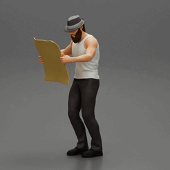 ezgif.com-gif-maker-17.gif Archivo 3D Hombre joven con sombrero y barba sosteniendo un mapa y mirándolo・Modelo de impresora 3D para descargar
