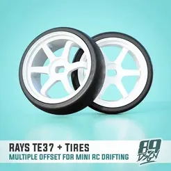 0.gif RAYS TE37 front/rear wheels for mini-z, wltoys k989, k969 rc drift - multi offset with tires