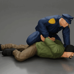 ezgif.com-gif-maker-14.gif Archivo 3D policía sentado y pone las esposas a un gángster tirado en el suelo・Modelo para descargar e imprimir en 3D