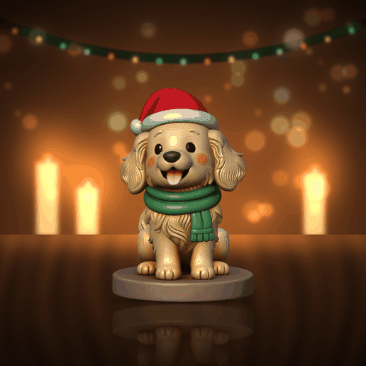 Golden retriever navideño chibi con gorro y bufanda – Figura para pintar / Christmas Golden Retriever chibi dog figure STL
