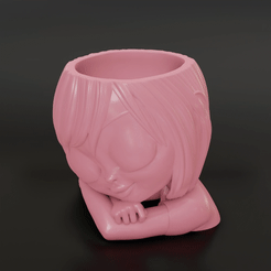 Sleeping-girl-planter-pot.gif STL file Sleeping girl planter pot, cute girl pot with drainage・3D printer model to download, MegArt3D