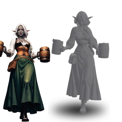  🧝 Dark Elf Tavern Waitress — Fantasy Character Sculpture STL・ STL File Illustration 