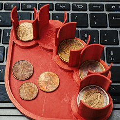 Euro-desk-coin-purse.gif Fichier STL Porte-monnaie de bureau en euros・Modèle à télécharger et à imprimer en 3D