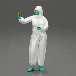 ezgif.com-gif-maker-16.gif 3D file woman wearing antivirus suit standing and holding a bottle vaccin・Model to download and 3D print