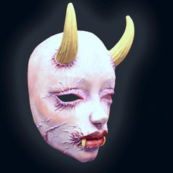 12q.gif Archivo STL mascara de demonio femenino estilo japones・Modelo imprimible en 3D para descargar