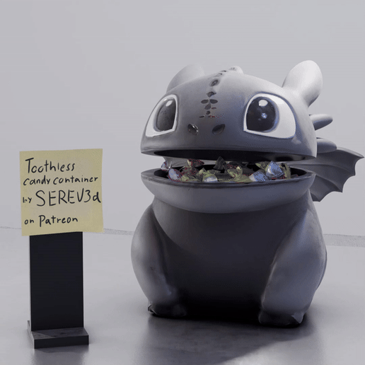 Toothless Popcorn Bucket - Cute Functional Container - No Supports 3D Print STL/3MF - Multicolor