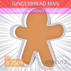 Gingerbread_Man~8.75in.gif Archivo STL Cortador de galletas Gingerbread Man 8.75in / 22.2cm・Modelo para descargar y imprimir en 3D