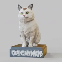 Meowy-Chainsaw-Man.gif STL file Meowy (ニャーコ, Nyāko)- cat - Chainsaw Man - feline-sitting pose-FANART FIGURINE・Model to download and 3D print