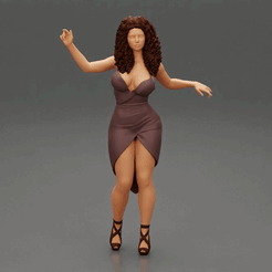 ezgif.com-gif-maker-4.gif Fichier 3D Belle femme aux longs cheveux bouclés dans une robe à la mode・Objet imprimable en 3D à télécharger