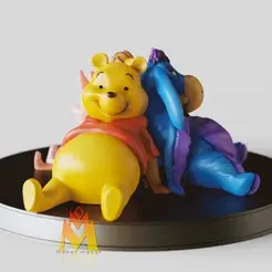 WinniethePoohLaydownVersion.gif STL file Winnie the Pooh Group Laydown version- Winnie the Pooh-sitting pose-FANART FIGURINE・Model to download and 3D print