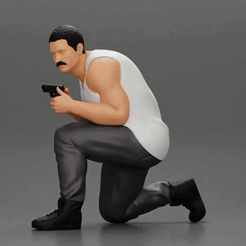 ezgif.com-gif-maker-39.gif Файл 3D Гангстер в брюках сидит и с пистолетом в руках прячется за машиной・Модель для загрузки и 3D печати