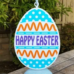 Happy-Easter-Egg-Hanging-Sign-Slideshow.gif STL file Easter Egg Hanging Sign・3D printing template to download