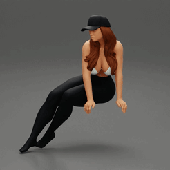 ezgif.com-gif-maker-4.gif 3D file Sexy woman in pants bra and cap sitting on chair 3d print model・3D printer model to download