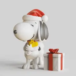 Snoopy-Chrismas.gif Fichier STL Snoopy-chien- Noël - canin-posture debout-FANART FIGURINE・Objet imprimable en 3D à télécharger, adamchai