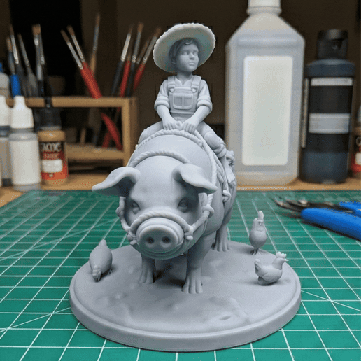 Barnaby & Truffles - Farm Boy Pig Rider & Village NPC | RPG Miniature