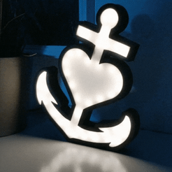 heart-cross-anchor-love-faith-hope-led-light.gif STL file Heart Cross Anchor LED Light Lamp・3D print design to download