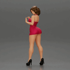 ezgif.com-gif-maker-33.gif Файл 3D Привлекательная девушка в мини-платье и на каблуках опирается на автомобиль・Дизайн 3D принтера для загрузки