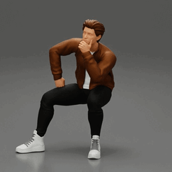 ezgif.com-gif-maker-3.gif 3D file man in leather jacket sitting in thinking pose・Template to download and 3D print