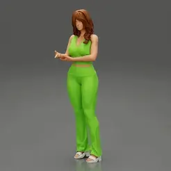 222.gif Archivo 3D Mujer joven con top de cuello recto y pantalones de pierna ancha Modelo de impresión 3D・Objeto de impresión 3D para descargar