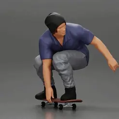 ezgif.com-gif-maker-4.gif 3D-Datei Mann mit Hut fährt sitzend auf einem Skateboard・3D-Drucker-Vorlage zum herunterladen