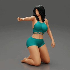 ezgif.com-gif-maker.gif Archivo 3D Mujer En corto y sujetador Sentada De Rodillas・Objeto imprimible en 3D para descargar