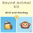 Round-Animal-Kit-Elephant-and-Tiger-2.gif 3D file Round Animals Kit - Bird and Monkey・Design to download and 3D print