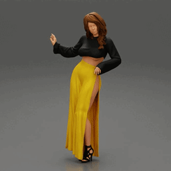 ezgif.com-gif-maker-2.gif Archivo 3D Mujer con pantalón de cintura alta dividida y pierna ancha Modelo de impresión 3D・Plan imprimible en 3D para descargar, 3DGeshaft