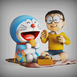 DoraemonNobitaPicnicDiorama.gif Fichier STL Doraemon & Nobita Picnic Diorama-哆啦A梦--ドラえもん - FAN ART - 3D MODEL・Plan imprimable en 3D à télécharger