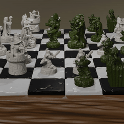 chessHvsO.gif Archivo STL Piezas de ajedrez de fantasía humanos vs orcos・Diseño de impresión en 3D para descargar