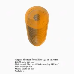 aea-challenger-german-127-220-50mm-4.gif Fichier STL Silencieux pour fusil à air comprimé (long) calibre .50 12.7mm pour AEA German Challenger・Design pour imprimante 3D à télécharger