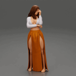 205.gif Fichier 3D Belle femme en robe longue sans manches à double fente Modèle d'impression 3D・Plan imprimable en 3D à télécharger, 3DGeshaft