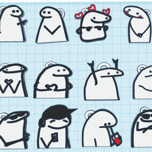 PACK V2: 12 MEME FLORK KEYCHAINS 3D model