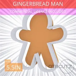 Gingerbread_Man~5.5in.gif STL file Gingerbread Man Cookie Cutter 5.5in / 14cm・Template to download and 3D print