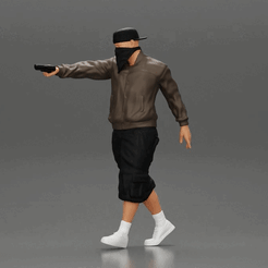 ezgif.com-gif-maker-28.gif 3D-Datei Gangster-Homie mit Maske geht und hält Waffe seitwärts・Design für 3D-Drucker zum herunterladen