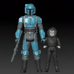mandalorian and kid.gif 3D file STAR WARS DEATH WATCH MANDALORIAN AND DIN DJARIN ACTION FIGURE KENNER STYLE. SEASON 2・3D printer design to download